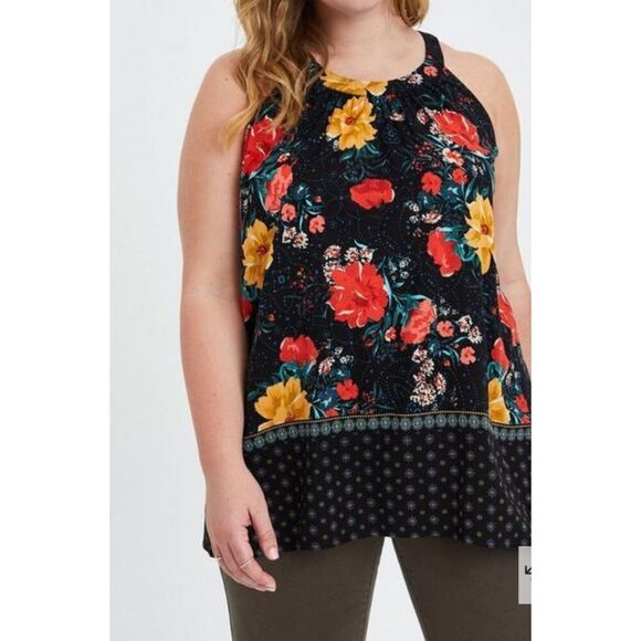 Torrid Goddess Floral Textured Stretch Rayon Tank Women's 1/14-16 Black Multi - Picture 1 of 8